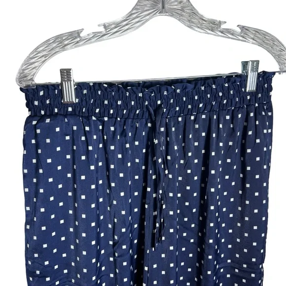Summersalt Wide Leg Satin Polka Dot Navy Draw String Pant, Medium - Picture 3 of 5